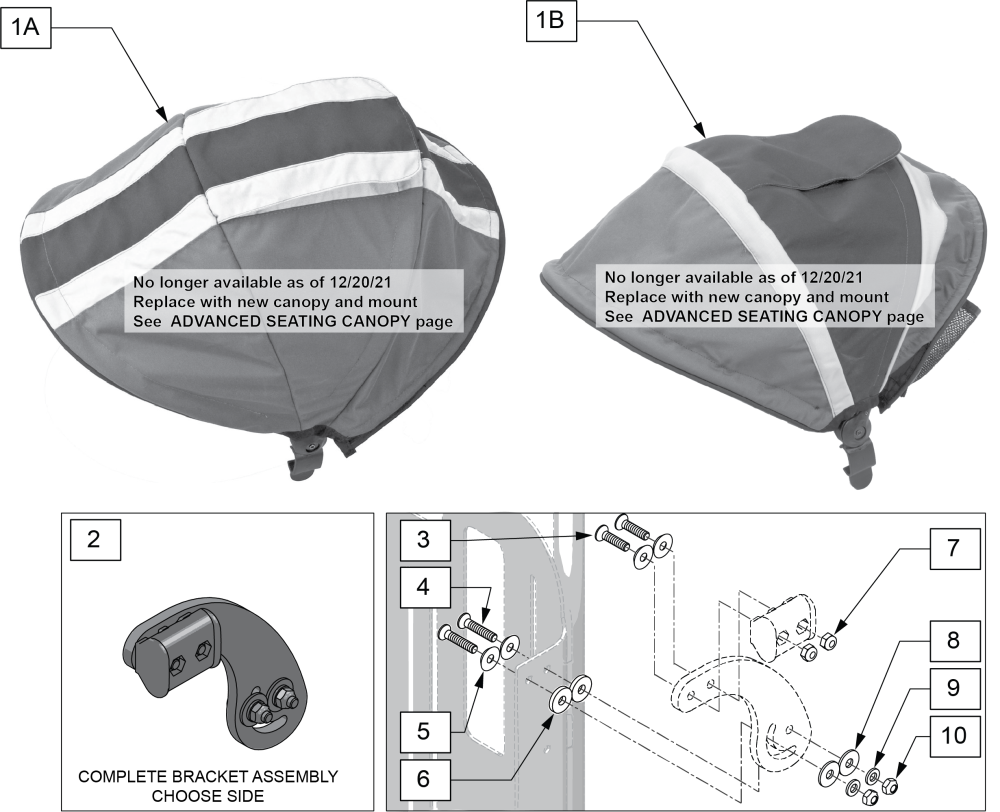 Canopy - Discontinued parts diagram