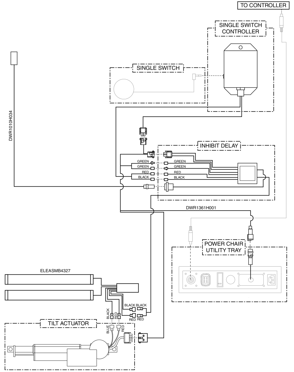 Electrical Diagram - Tilt Thru Single Switch W/ Manual Recline, Remote Plus / Vsi, Gen 2 parts diagram