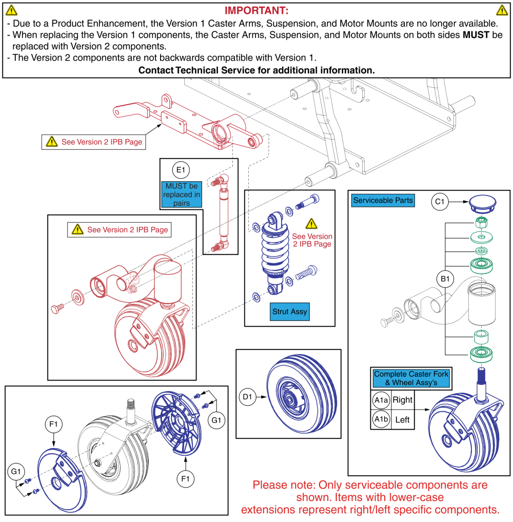 Front Caster Arm & Front Suspension Assy, Ver. 1, J600 Es parts diagram