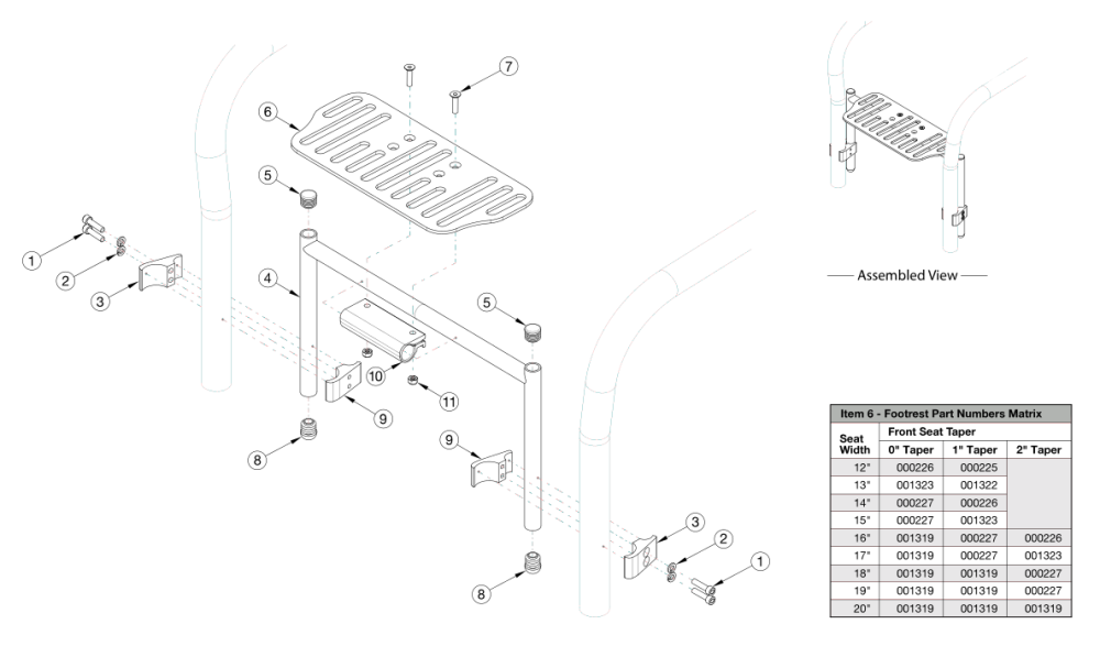 Rogue2 Footrest - Aluminum Angle Adjustable High Mount parts diagram