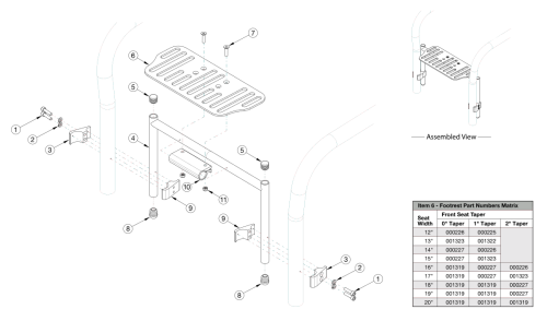 Rogue2 Footrest - Aluminum Angle Adjustable High Mount parts diagram