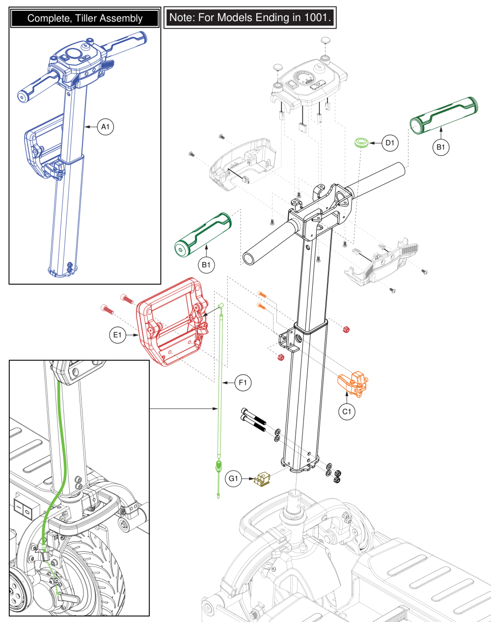 Tiller Frame, For Models Ending In 1001. parts diagram