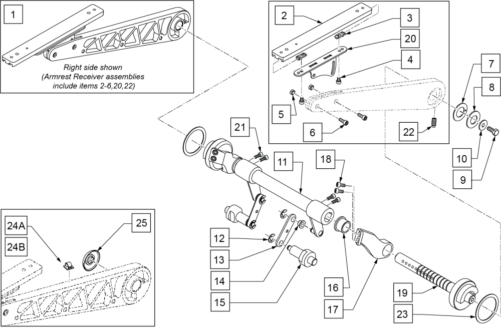 Sedeo Reclining Flip Back Armrest And Axle parts diagram