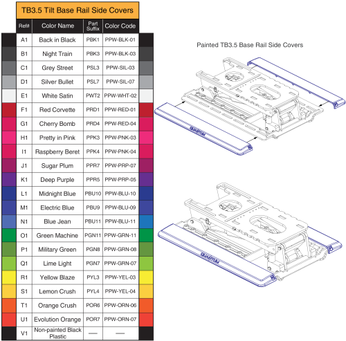 Tb3.5 Tilt Painted Base Rail Covers parts diagram