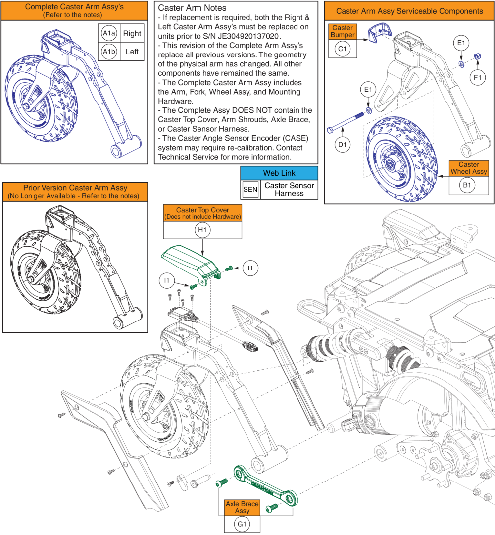 Rear Caster Arm & Wheel, 4front parts diagram
