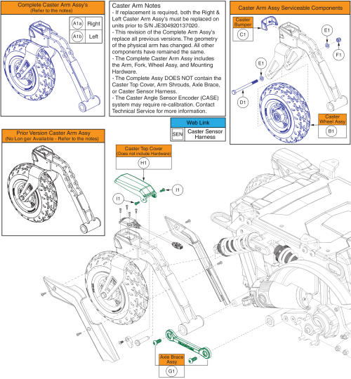 Rear Caster Arm & Wheel, 4front parts diagram