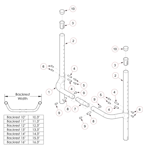 Little Wave Xp Fixed Height Backrest With Adjustable Height Rigidizer Bar parts diagram