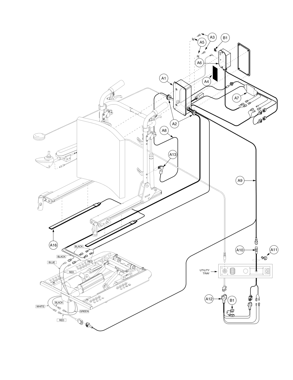 Tb1 Tilt, Remote Plus / Vsi Thru Single Switch, Manual Recline, Off-board Charger parts diagram