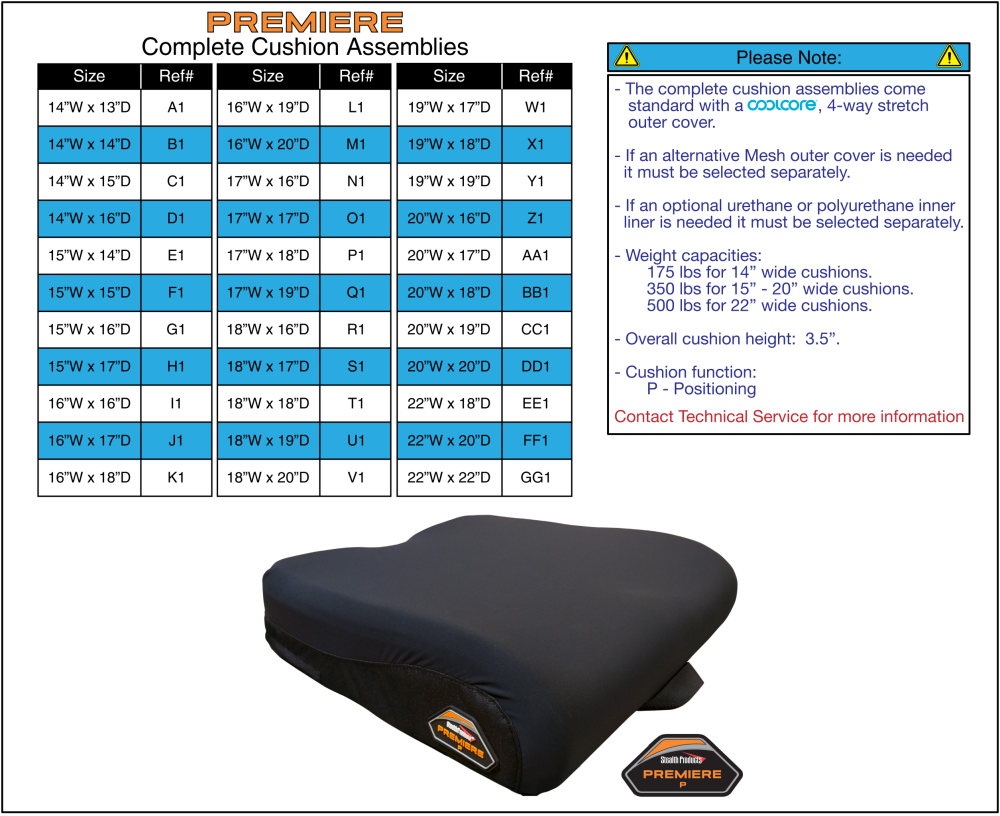 Complete Cushion W/ 4-way Stretch (coolcore) Cover - Stealth Premiere parts diagram