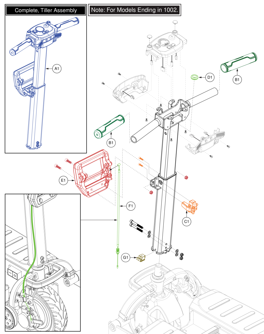 Tiller Frame, For Models Ending In 1002. parts diagram