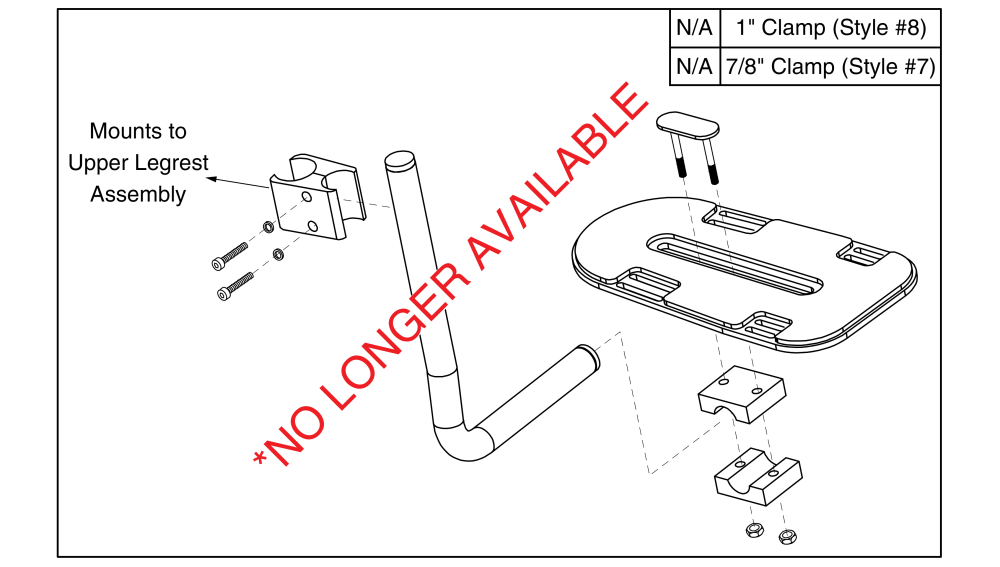 Large Clamp-on Pediatric High Mount Angle Adjustable Foot Plate - Style #7 Swing-away & Style #12 Elr parts diagram