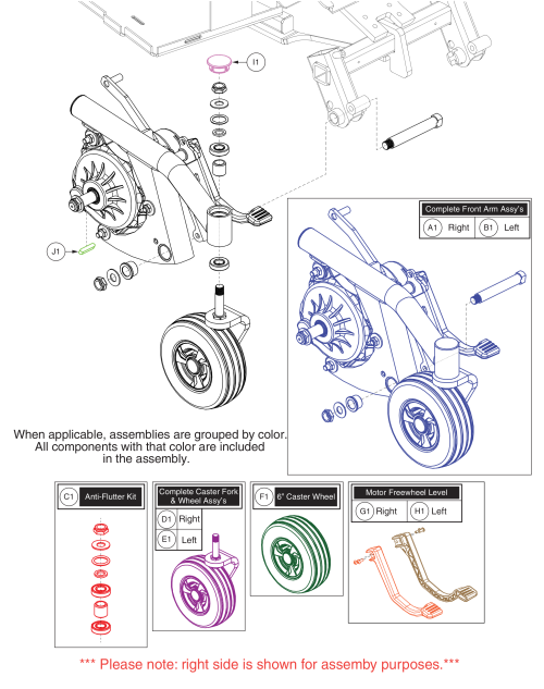 Front Caster Arm W/ Motor, Jazzy Air 2 parts diagram