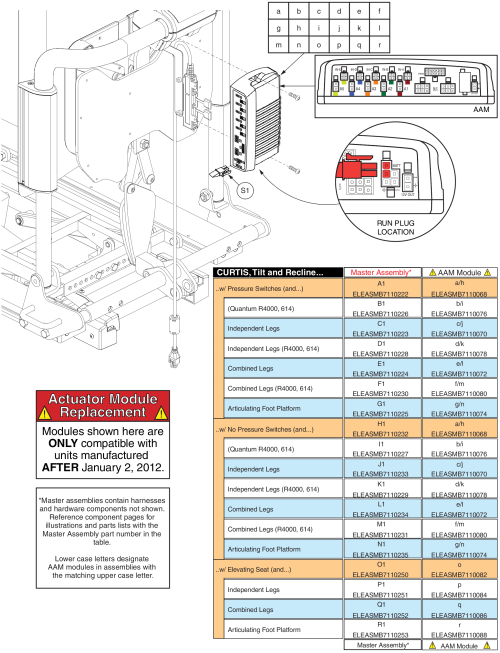 Tb2 Tilt And Recline, Aam Master Assembly, Before 1/2/12 parts diagram