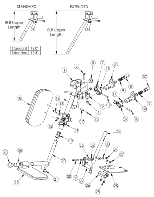 Catalyst 4 Elevating Leg Rest - Complete Assemblies (discontinued) parts diagram