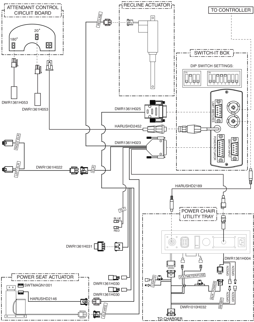 Electrical Diagram - Sync Recline & Comb Legs W/ Ind Cont Elevate And Comb Legs, Switch-it parts diagram