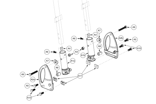 Back Cane Flip Forward Bracket, Version 2, Pediatric Tilt parts diagram