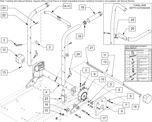 Manual Recline Backrest parts diagram