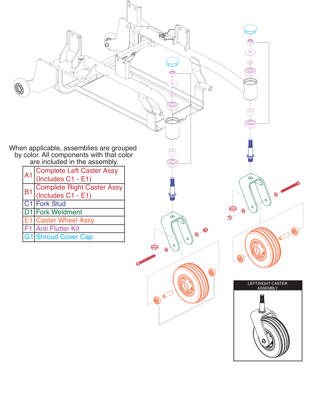 Rear Caster Arm Assy, Elite 14 parts diagram