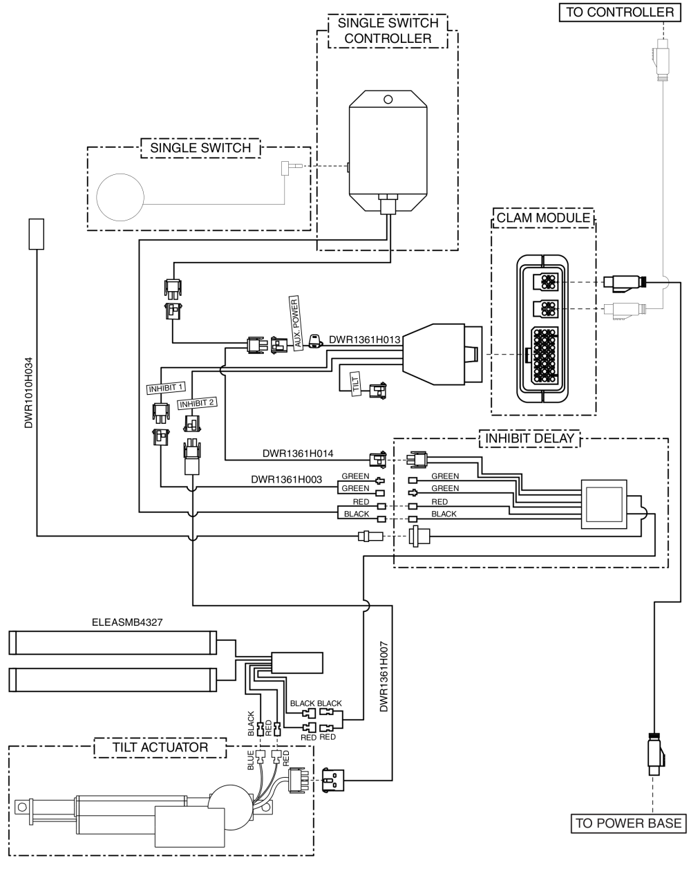 Electrical Diagram - Tilt Thru Single Switch W/ Manual Recline, Dynamic parts diagram