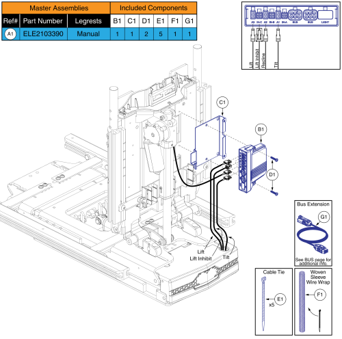 Ql3 Am3, Tb3 Lift, Tilt, & Recline (r44 Rival) parts diagram