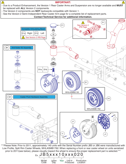 Rear Caster Assy, Semi-ind. Suspension, Ver. 1, 6