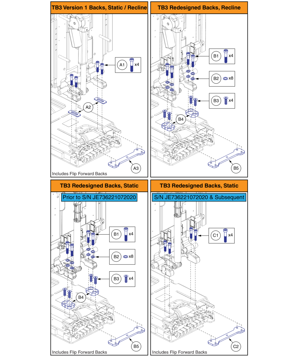 Back Mounting Hardware For Reac Lift Seats parts diagram