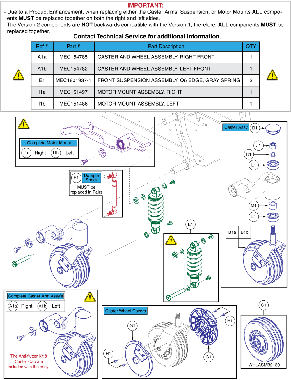 Front Caster Arm Assy, Standard Suspension, Ver. 2 Q6 Edge / Edge X parts diagram