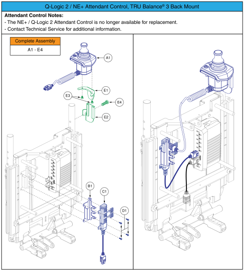 Ne+ / Q-logic 2 Attendant Control, Tru-balance 3 Back Mounted parts diagram