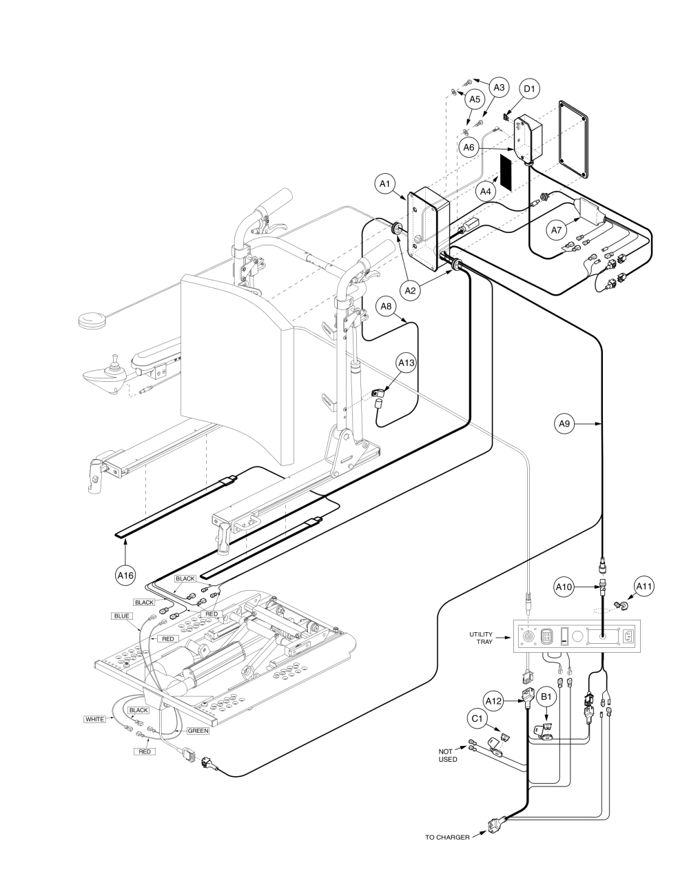 Tb1 Tilt, Remote Plus / Vsi Thru Single Switch, Manual Recline, Gen 1 parts diagram