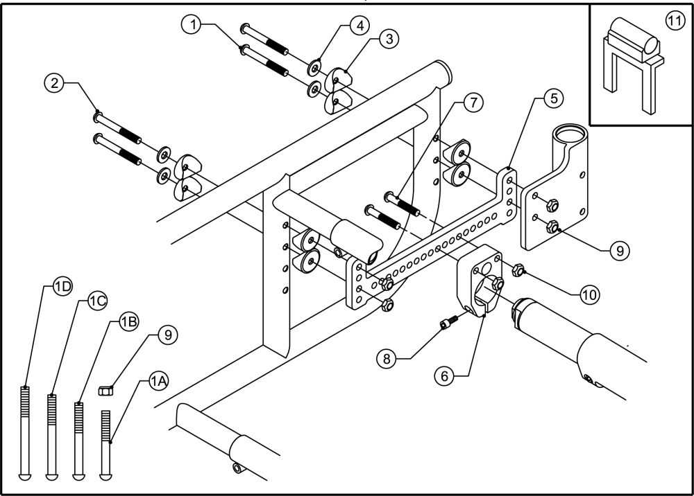 1) Pediatric Chair Axle Assembly parts diagram