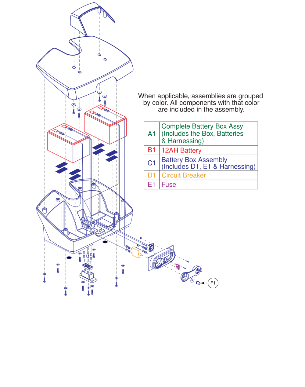 Standard 12 Ah Battery Box Assy parts diagram