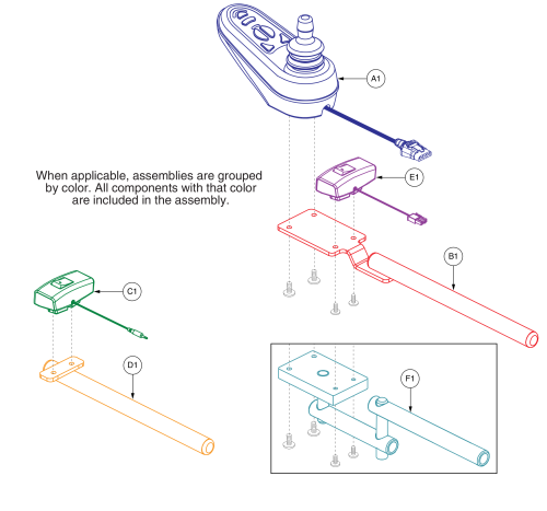 Joystick Assembly, Actuator And Light Switch, Jazzy Air 2 parts diagram