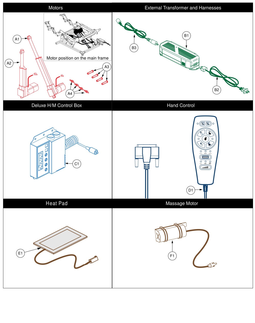 Heat And Massage Electrical Components - Lc525i (used On Or Prior To The 300 Day Of 2021) parts diagram