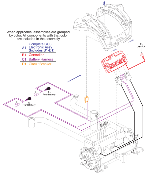 Jazzy Sport Gc3 Electronics Assy W/ Battery Harness And Circuit Breaker parts diagram