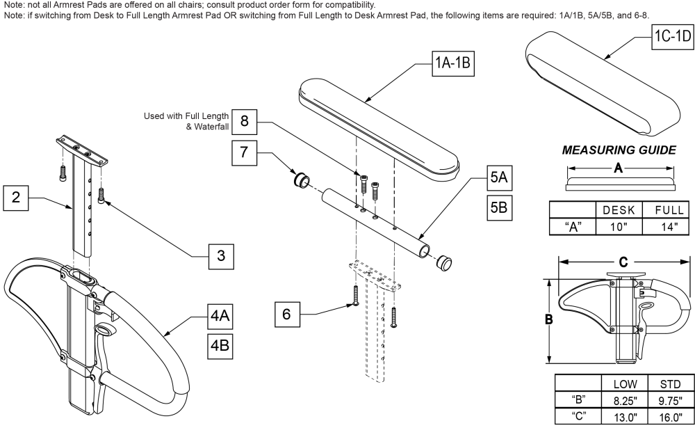 Single Post Height Adjustable Armrest (power) parts diagram