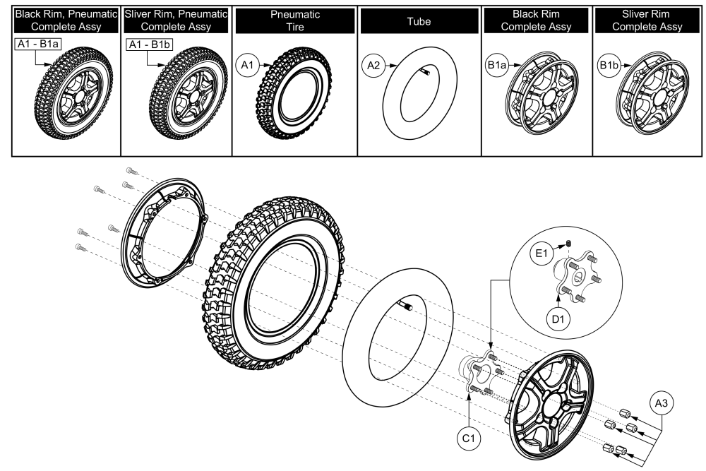 Pneumatic Wheel Assy's - 5 Spoke Hub, Q6000z parts diagram