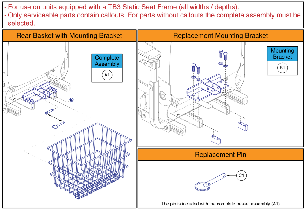 Rear Basket Assembly, Q-captains Seat W/ Tb3 Seat Frame parts diagram