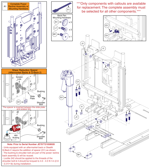 Power Recline Back Assy, Tb3 parts diagram