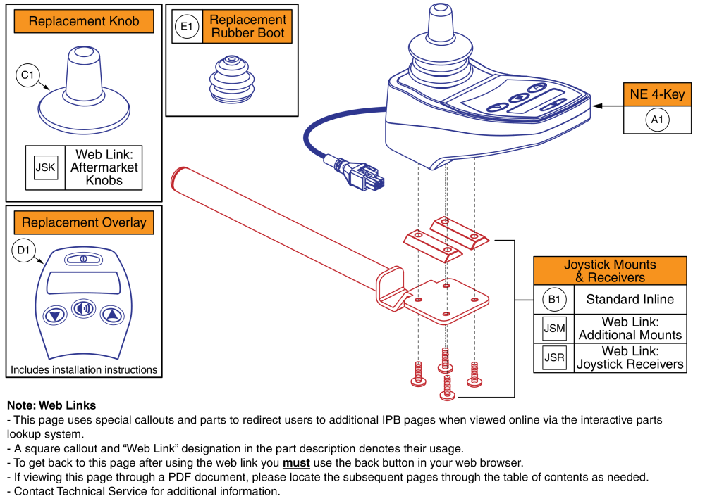 Ne 4-key Joystick Assembly parts diagram