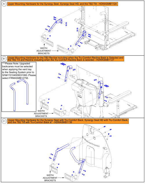 Articulating Vent Tray Upper Mounting Hardware parts diagram