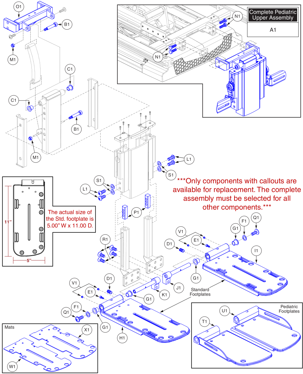 Center Mount Foot Platform - Pediatric (version 1), Tb3 parts diagram