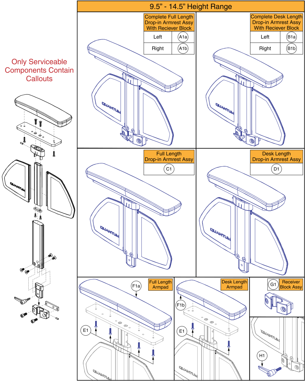 Drop-in T-arm, Desk & Full Length, 9.5