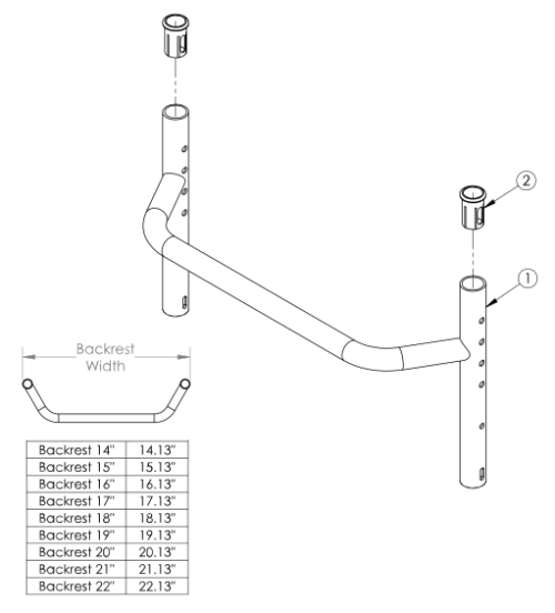 Tsunami Al Adjustable Height Backrest With Non-height Adjustable Rigidizer Bar - Growth parts diagram