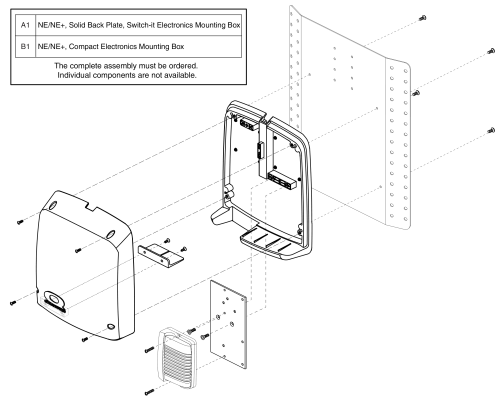 Electronics Box - Ne/ Ne+ - Solid Back Plate/ Cane Mount, Tb1 parts diagram