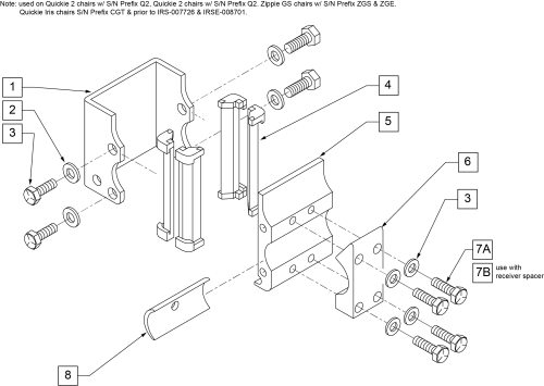 Adult Single Post Armrest Receiver parts diagram