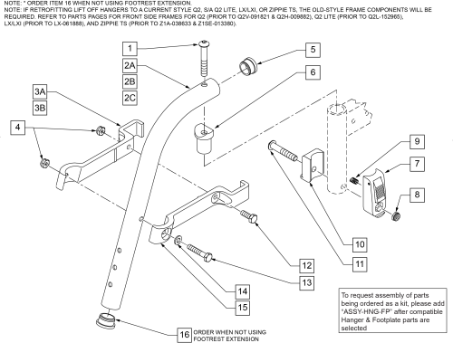 70, 80 & 90 Deg Lift-off Hanger parts diagram