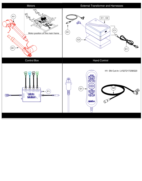 Lift & Recline Actuators, Lay Flay Infinte Dual Motor (hhc), Mot1707326/mot1707192 parts diagram