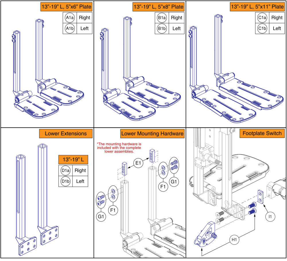 Tb3 Independent / Simultaneous  Afp Lower Extensions & Tapered Footplates parts diagram