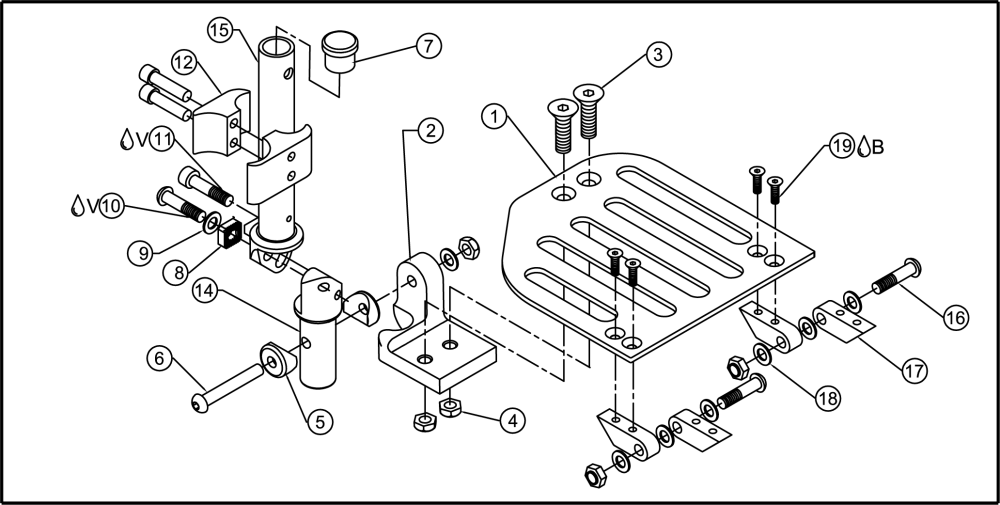 4) High Mount Angle Adjustable Footrest W/over-center parts diagram