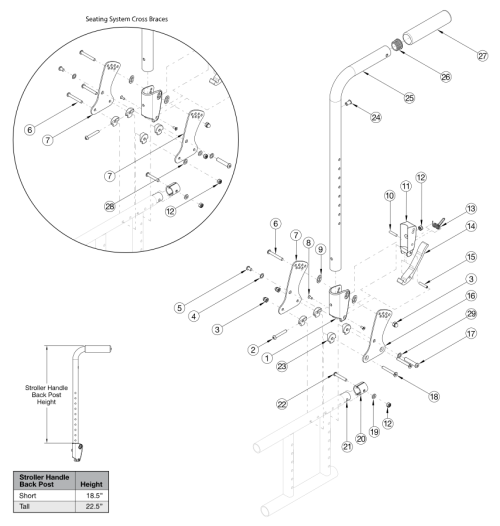 Catalyst Stroller Handle Back Post (depth Adjustable) parts diagram